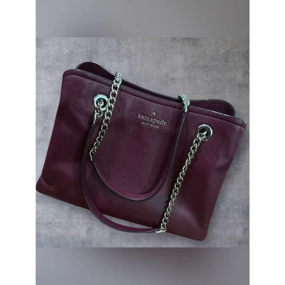 Kate Spade New York Jordyn Medium Chain Handle Tote Shoulder Bag Burgundy